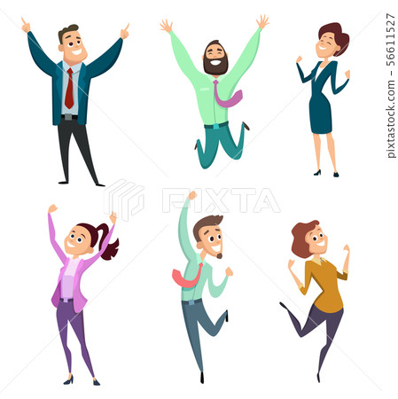 Different businessmen in action pose. Vector pictures of funny characters 56611527