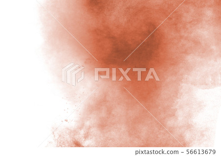 Abstract light orange powder explosion on white. 56613679