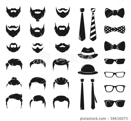 Hipster portraits creation kit. Monochrome constructor with male moustache, beard and haircut 56616075