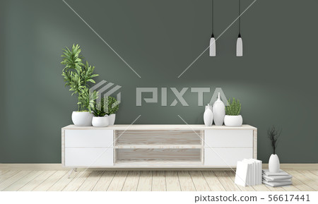 Mock up poster cabinet wooden on green room living 56617441