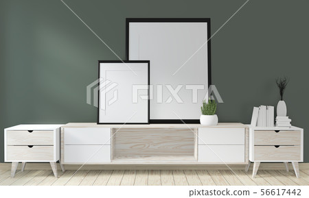Mock up poster cabinet wooden on green room living Mock up poster cabinet wooden on green room living 56617442
