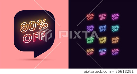 Neon Discount Tag, 80 Percentage Off. Offer Sale 56618291