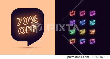 Neon Discount Tag, 70 Percentage Off. Offer Sale 56618292