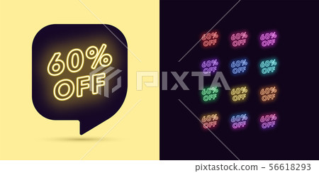 Neon Discount Tag, 60 Percentage Off. Offer Sale 56618293