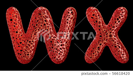 Realistic 3D letters set W, X made of red plastic. 56618420