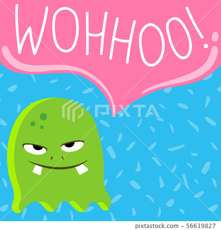 Vector cute cartoon screaming monster with speech bubble on confetti background 56619827