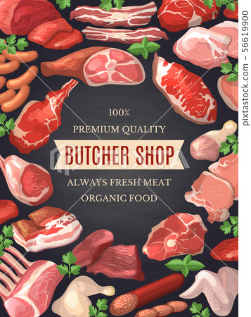 Food pictures set. Illustrations of meat. Poster for butcher shop Food pictures set. Illustrations of meat. Poster for butcher shop 56619900