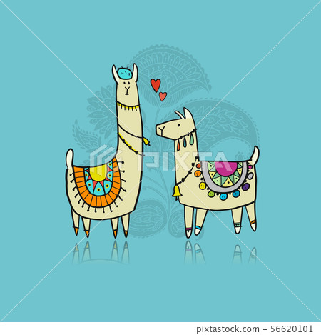 Cute lamas in love. Greeting card for your design 56620101