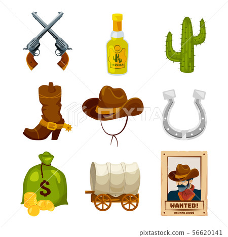 Cartoon icon set for wild west theme. Vector illustrations isolated Cartoon icon set for wild west theme. Vector illustrations isolated 56620141