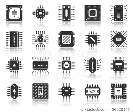 Microchip black icon microprocessor cpu vector set 56620145