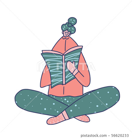 Girl read a book in her room. Vector illustration. - Stock Illustration ...