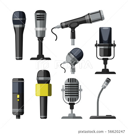 Recorder, microphone and dictaphone for reporters. Vector illustrations in cartoon style Recorder, microphone and dictaphone for reporters. Vector illustrations in cartoon style 56620247