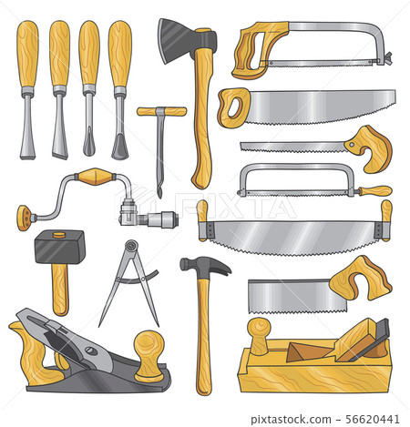 Colored illustrations of carpentry tools. Wooden work Colored illustrations of carpentry tools. Wooden work 56620441