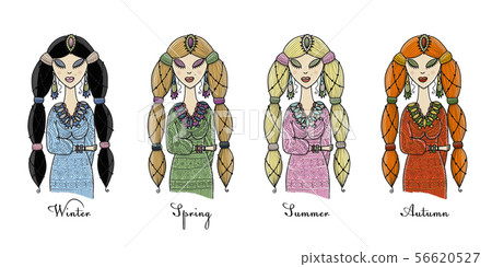 Female beauty, four seasons concept for your design Female beauty, four seasons concept for your design 56620527
