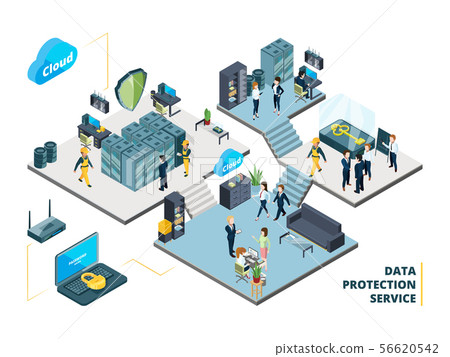 Telecommunications tools. Big datacenter with specific systems and cloud servers. Isometric Telecommunications tools. Big datacenter with specific systems and cloud servers. Isometric 56620542