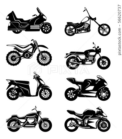 Silhouette of motorcycles. Vector monochrome illustrations set Silhouette of motorcycles. Vector monochrome illustrations set 56620737