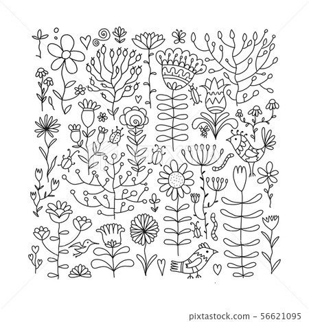 Floral meadow, sketch for your design Floral meadow, sketch for your design 56621095