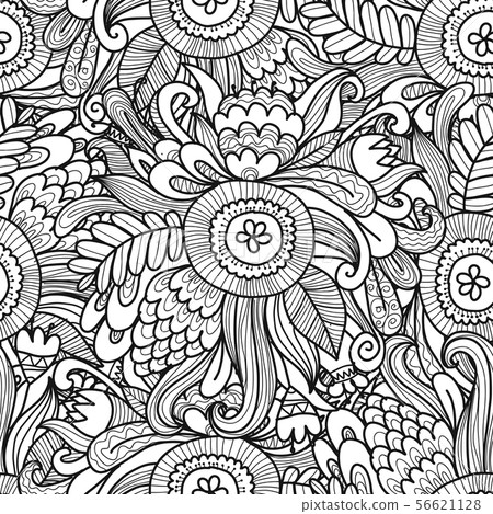 Floral seamless pattern, sketch for your design Floral seamless pattern, sketch for your design 56621128