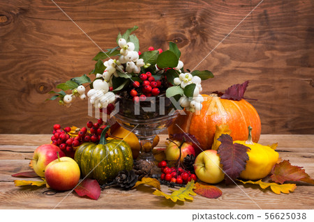 Rustic Thanksgiving centerpiece with snowberry, Rustic Thanksgiving centerpiece with snowberry, 56625038