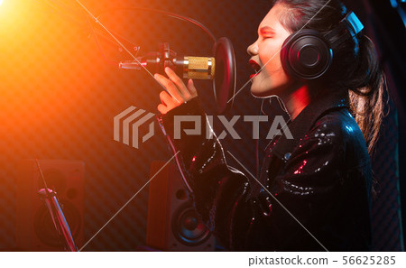 Asian Teenager Woman sing song loudly power sound Asian Teenager Woman sing song loudly power sound 56625285