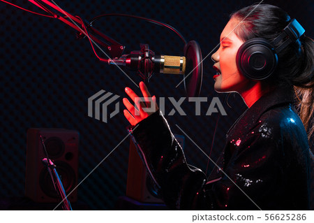 Asian Teenager Woman sing song loudly power sound Asian Teenager Woman sing song loudly power sound 56625286