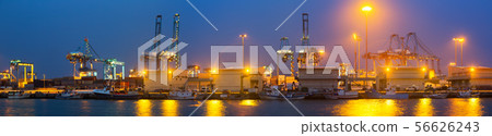 night view of seaport with cranes night view of seaport with cranes 56626243