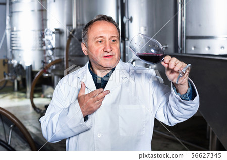 Wine maker controls quality of wine Wine maker controls quality of wine 56627345