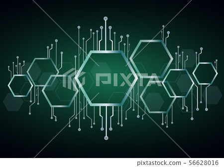 abstract bee hive , hexagon and technology line 56628016