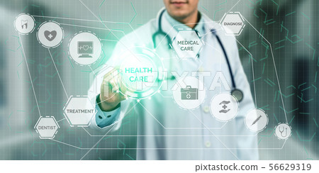 Doctor with Medical Healthcare Graphic in Hospital Doctor with Medical Healthcare Graphic in Hospital 56629319