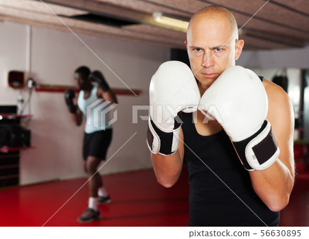 Potrait of man boxer who is training in gym Potrait of man boxer who is training in gym 56630895