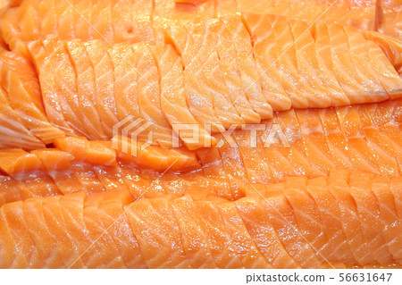 salmon sashimi on buffet line 56631647