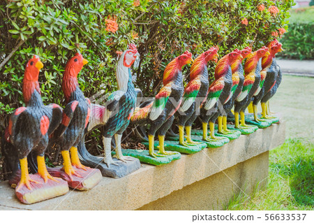 Colorful of many rooster statues at King Naresuan 56633537