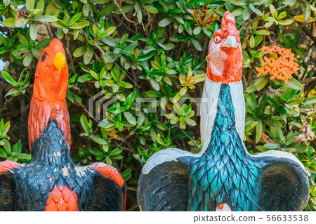Colorful of many rooster statues at King Naresuan Colorful of many rooster statues at King Naresuan 56633538
