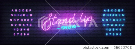 Stand up show neon. Lettering neon glowing sign for Stand up comedy show Stand up show neon. Lettering neon glowing sign for Stand up comedy show 56633708