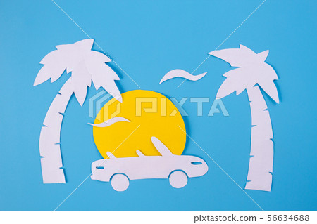 Paper art of cabriolet car on beach 56634688