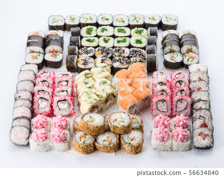 Japanese food restaurant, sushi maki gunkan roll plate or platter set. Sushi set and composition 56634840