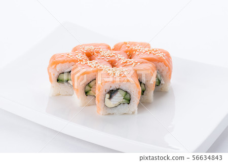 Japanese food restaurant, sushi maki gunkan roll plate or platter set. Sushi set and composition 56634843