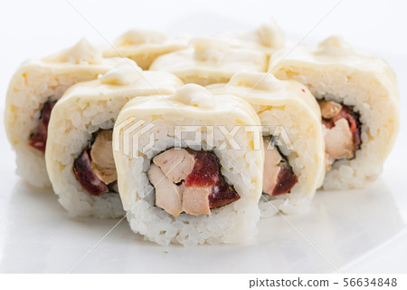 Japanese food restaurant, sushi maki gunkan roll plate or platter set. Sushi set and composition 56634848