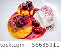 cottage cheese pancakes with sour cream on white plates 56635911