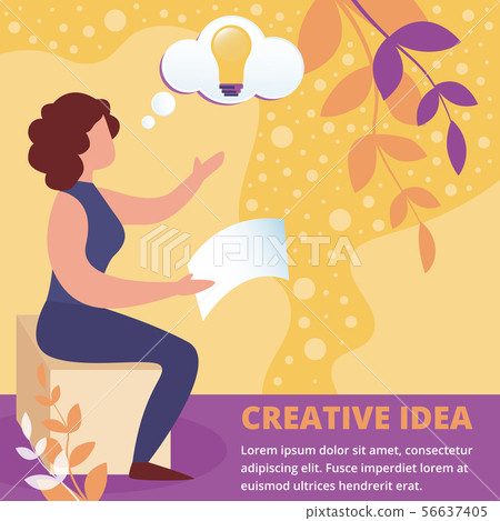 Woman Sitting with Illuminated Light Bulb Head 56637405