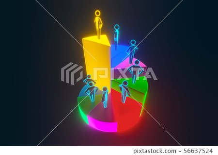 3d Human Figures On Multi Colored Pie Chart Over Desk. 3d rendering 3d Human Figures On Multi Colored Pie Chart Over Desk. 3d rendering 56637524