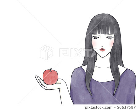 Woman with apple watercolor material 56637597