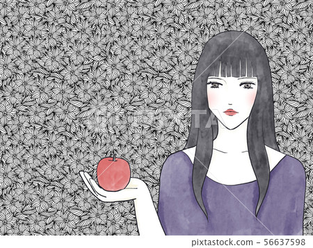 Woman with apple watercolor 56637598