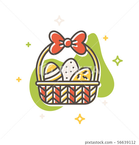 Easter egg basket filled outline vector icon 56639112