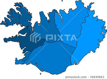 Blue outline Iceland map on white background. 56640661