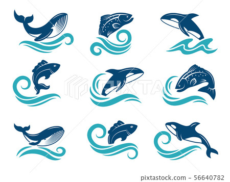 Stylized pictures of marine animals. Sharks, fishes and others. Symbols for logo design Stylized pictures of marine animals. Sharks, fishes and others. Symbols for logo design 56640782