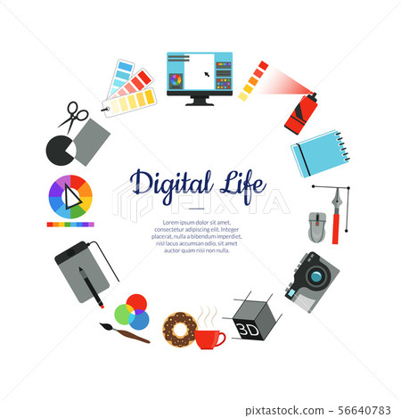 Vector digital art design icons circle concept Vector digital art design icons circle concept 56640783