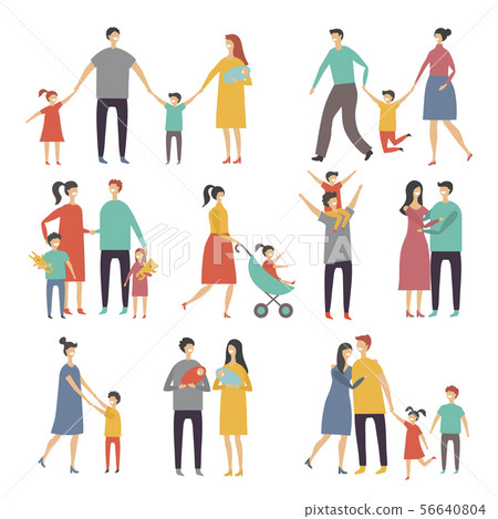 Mother father and childrens. Illustrations of happy family. Pictures of lifestyle Mother father and childrens. Illustrations of happy family. Pictures of lifestyle 56640804