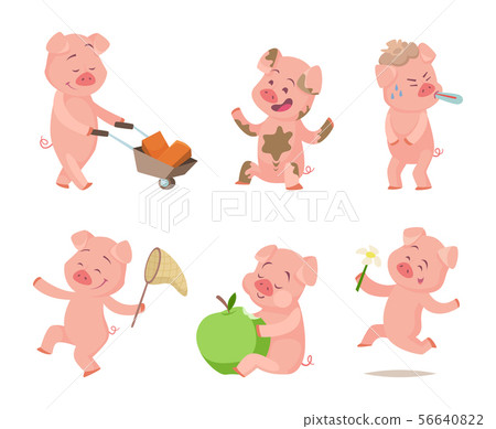 Cartoon funny pigs in action poses Cartoon funny pigs in action poses 56640822