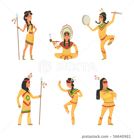 Native american indians. Cartoon characters set in vector style Native american indians. Cartoon characters set in vector style 56640981